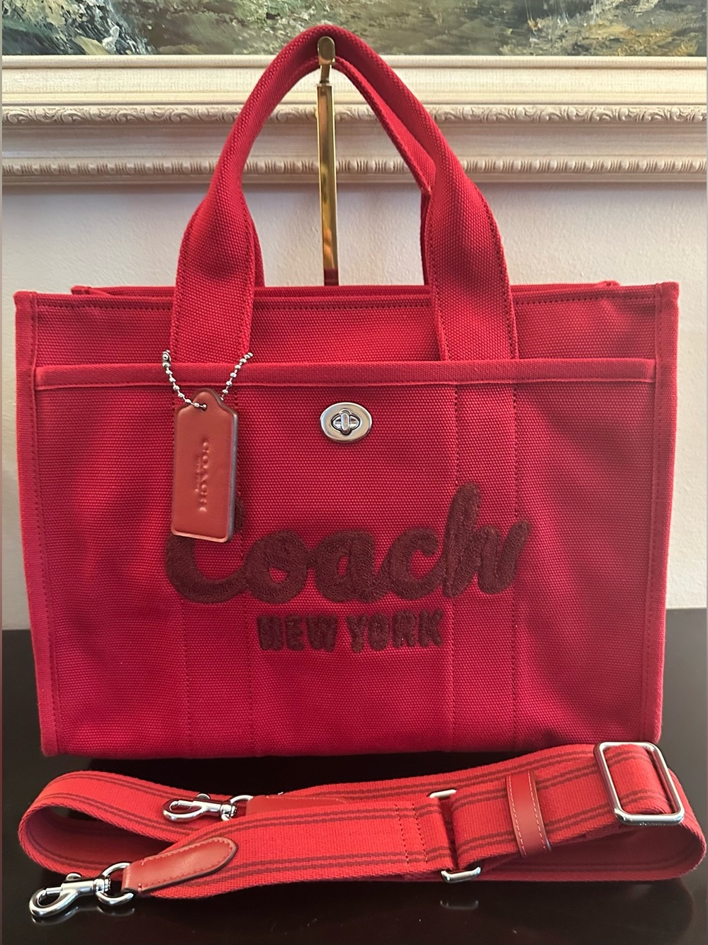 Coach Red Cargo Tote Bag with Strap